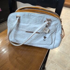 Coach Ostrich-Embossed Leather Satchel Bag Ivory color